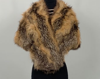 Elegant Fox Fur Stole in Brown and Beige Colors, Unique and Elegant Vintage Wrap, Old Hollywood Glam, Pinup Bombshell Fur, Size 2/4