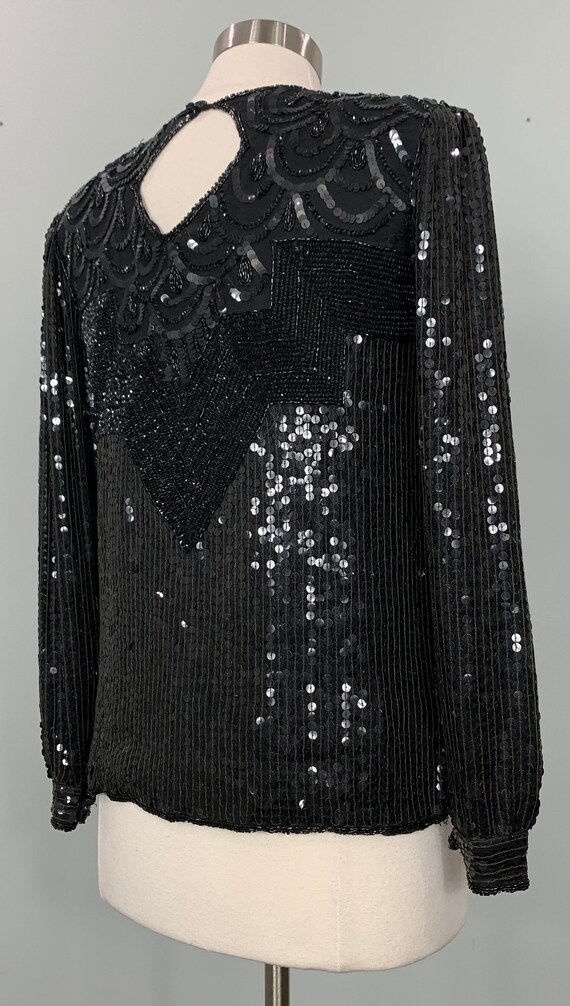 1980s Raiment Fashions Black Beaded and Sequin Lo… - image 7