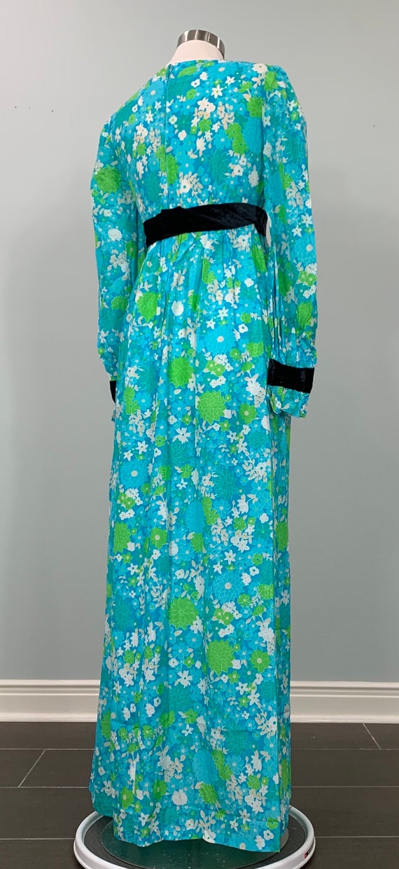 Blue and Green Floral Formal Maxi with Black Velv… - image 7