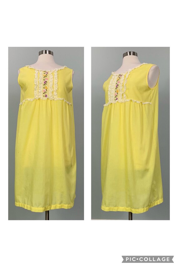 1960s Katz Shift Sleeveless Yellow Sheer Nightgown wi… - Gem