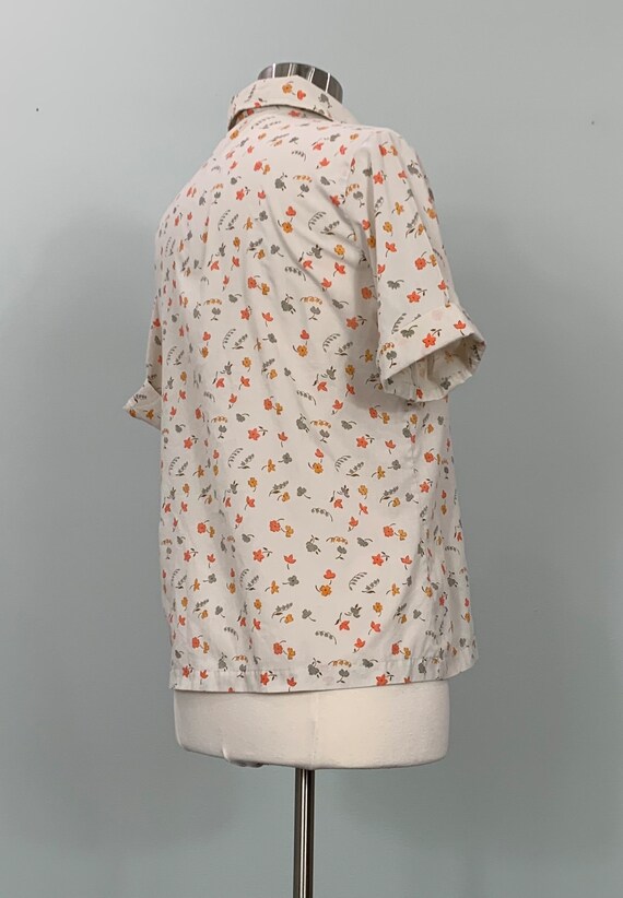 1960s Beige and Orange Floral Button Down Shirt b… - image 5