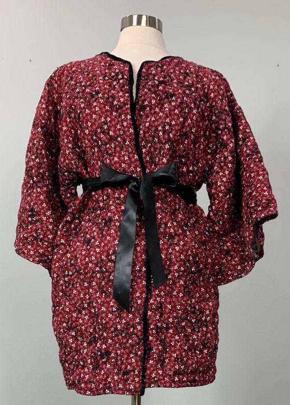 Deep Red and Black Quilted Embroidered Kimono Jac… - image 1