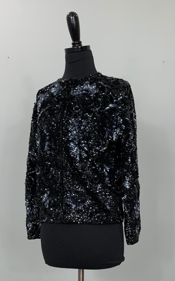 1950s Black and Gray Sequin Cardigan - Up to Size 