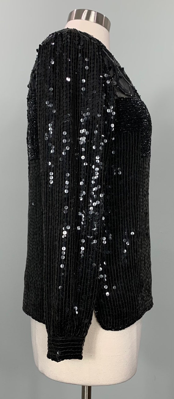 1980s Raiment Fashions Black Beaded and Sequin Lo… - image 4