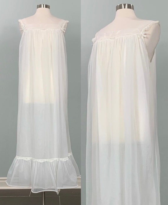 60s Chiffon & Lace Nightgown - Lucky Vintage