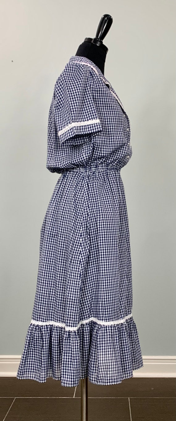 Blue and White Gingham Fit and Flare Dress - Size… - image 5