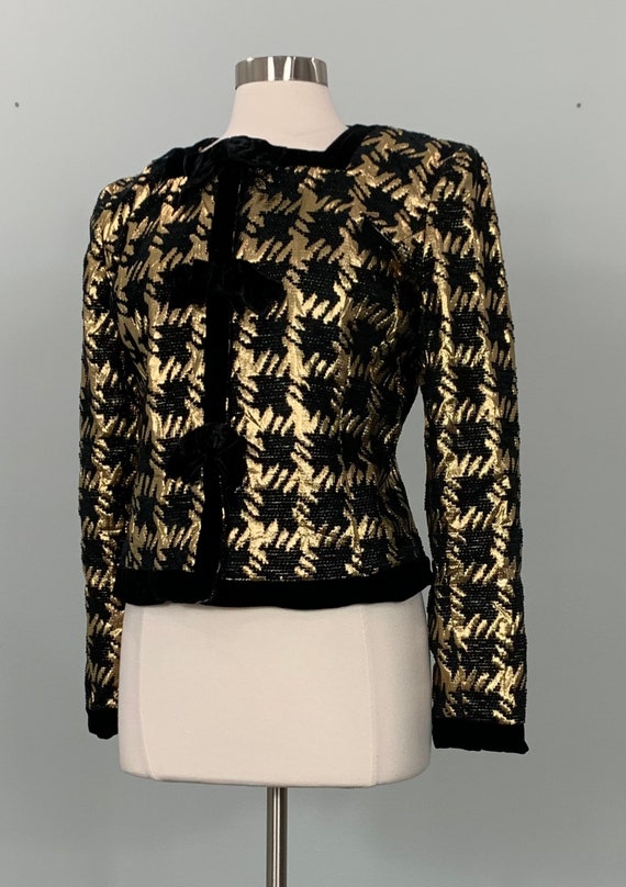 Black Velvet and Metallic Gold Cropped Jacket by … - image 4
