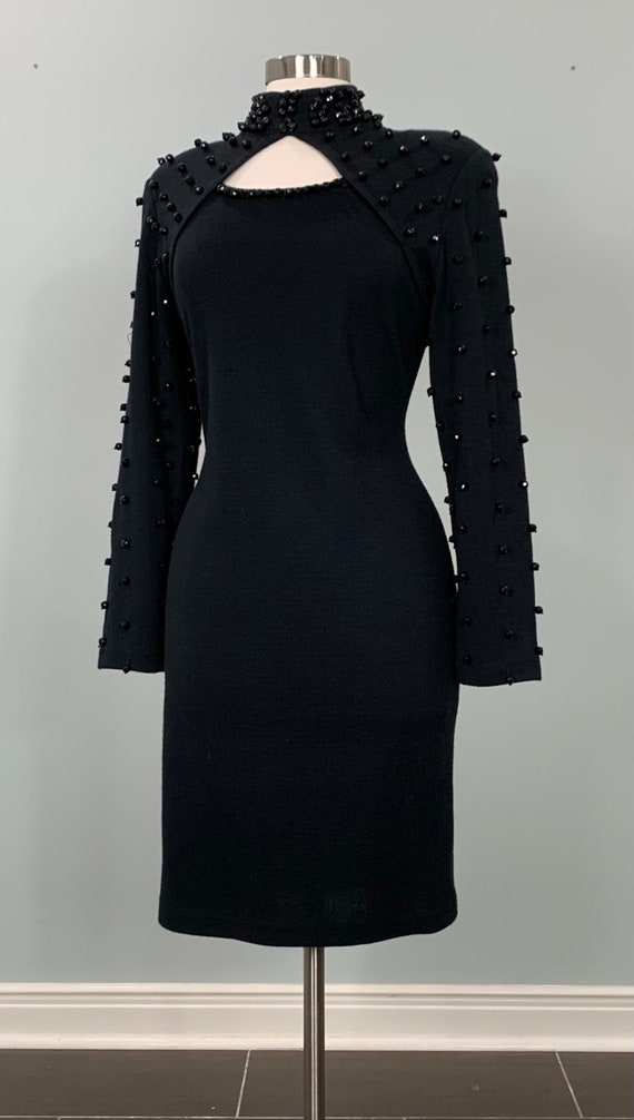 Black Beaded Fitted Knit Cocktail Dress by Outlan… - image 2