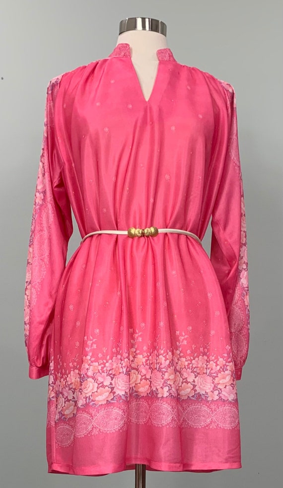 Hot Pink Long Sleeve Floral Casual Mini Dress by … - image 1