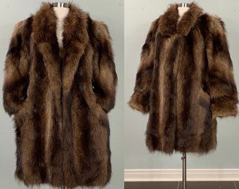 Oversized Racoon Fur Coat by Robert Payne Dolman Sleeve, Shoulder Pads - Fits up to Size 8/10 - Interesting Addition to Your Closet