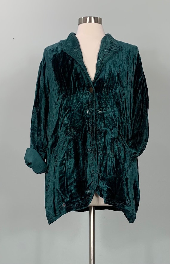 Teal Velveteen Embellished Plus Size Blazer - Size