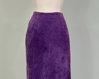 1990s Purple Fitted Leather Suede Pencil Skirt - Size 2/4 - Georgetown Leather Design