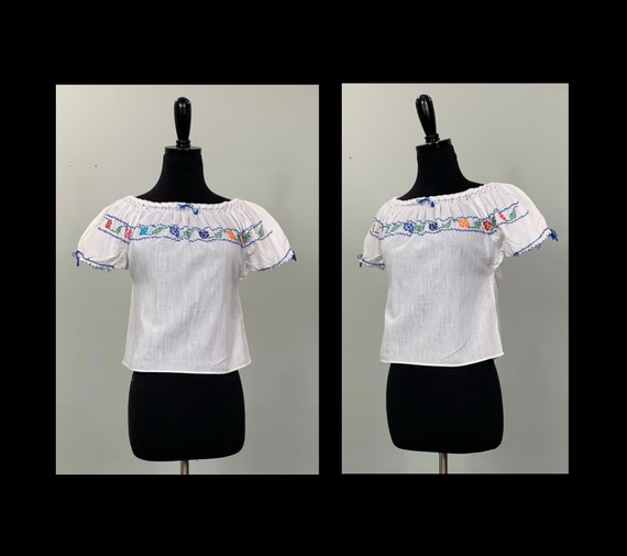 White Multicolor Embroidered Cropped Shirt - Size… - image 10