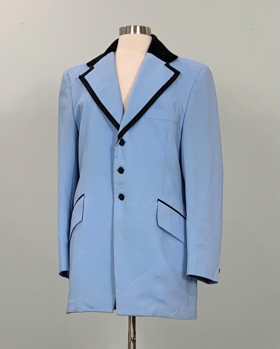 Baby Blue and Black Velvet Men s Tuxedo Jacket by After Six Men s 42R 70s Blue and Black Tuxedo Jacket Etsy