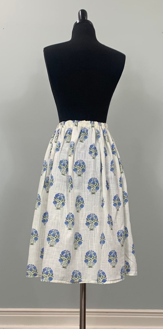 Beige and Blue Floral Gathered Midi Skirt - Up to… - image 6