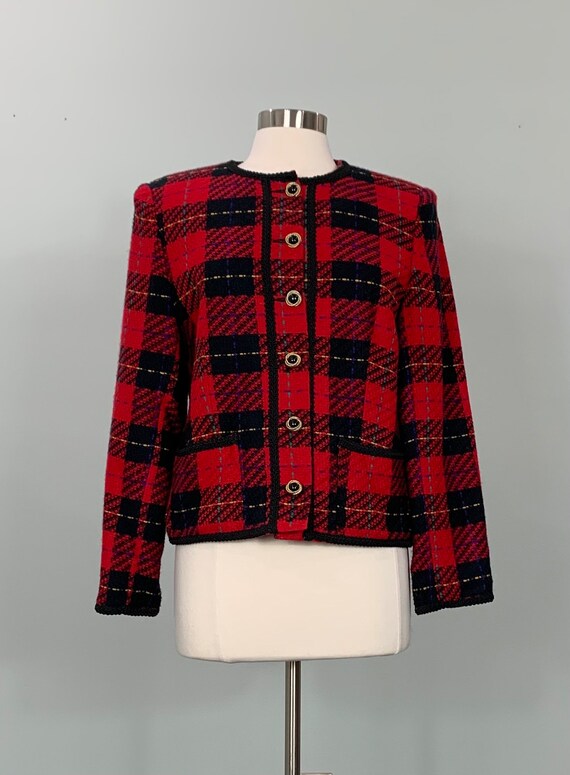 Red Plaid Cropped Jacket by Requirements - Size 8/