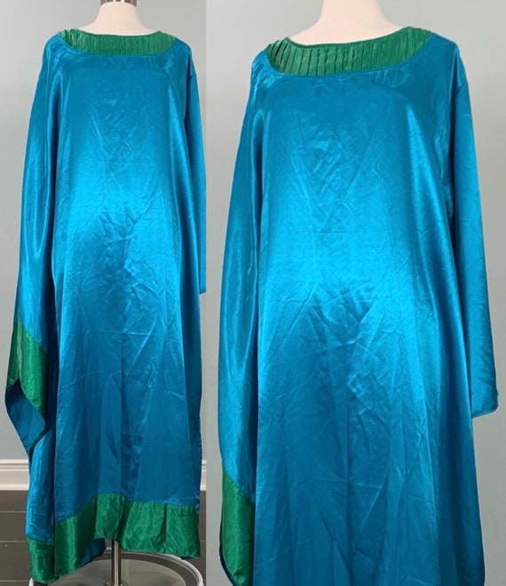 Blue and Green Kaftan with Pleated Neckline - OSF… - image 1