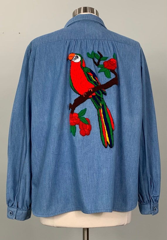 Colorful Embroidered Chambray Shirt - Size 16/18 -