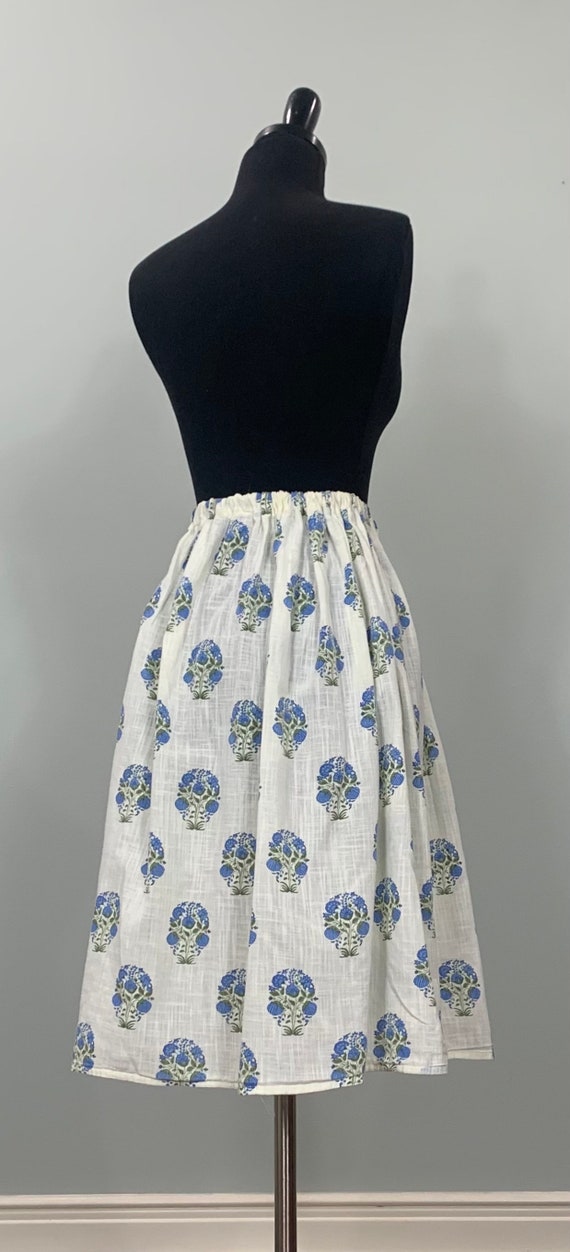 Beige and Blue Floral Gathered Midi Skirt - Up to… - image 7