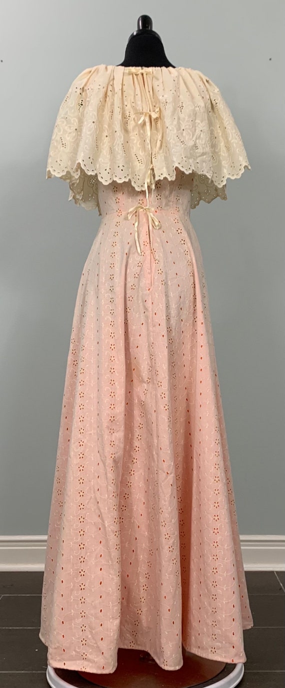 Beige and Orange Embroidered Eyelet A-Line Maxi -… - image 5