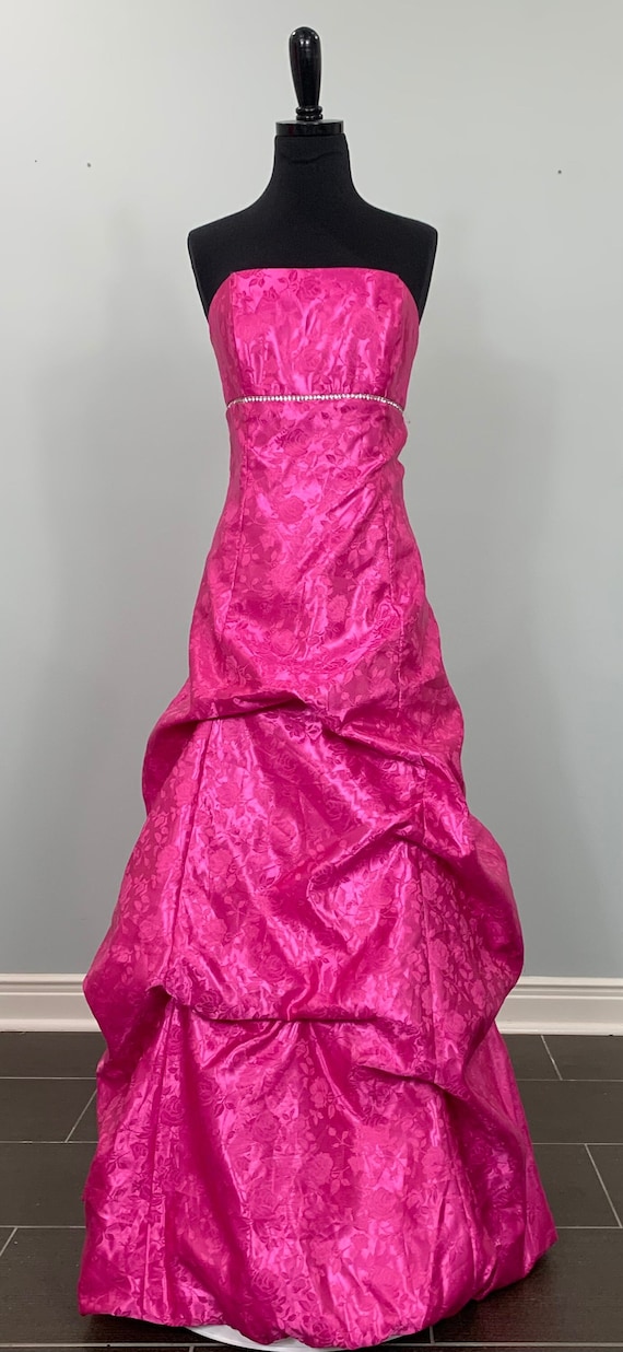 Strapless Hot Pink Gathered Embellished Formal by 