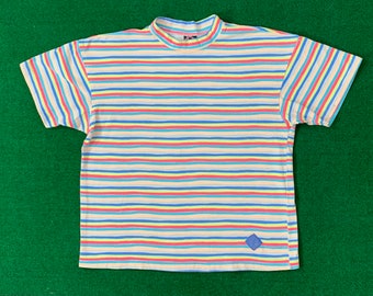 Neon Striped Men's T-Shirt by Gotcha - Men's Size Large - 90s Gotcha Neon Striped Surf Shirt