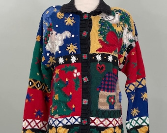 Signatures by Northern Isles Hand Knit Christmas Cardigan - Medium
