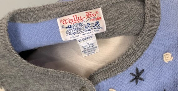 Blue and Gray Wool Snowflake Patchwork Wool Cardi… - image 5