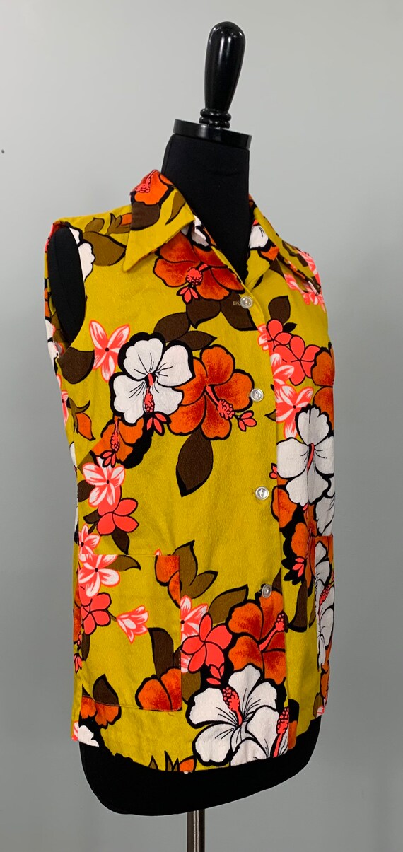 Mod Yellow White and Neon Sleeveless Floral Top b… - image 3