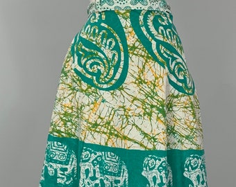 Turquoise India Cotton Elephant Wrap Skirt - Size 6/8 - Vintage Turquoise Skirt - India Cotton Wrap Skirt