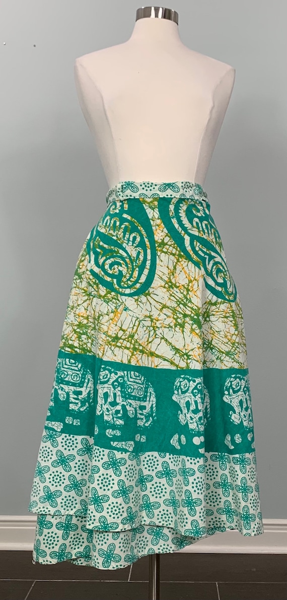 Turquoise India Cotton Elephant Wrap Skirt - Size 