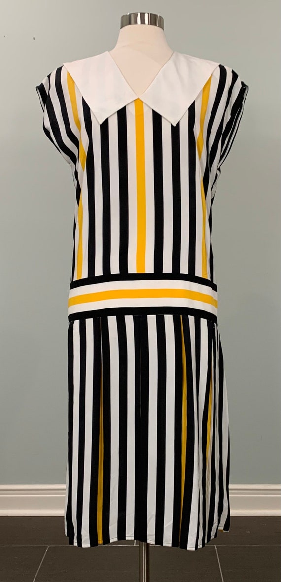 White and Black Stripe Drop Waist Dress by Maggy … - image 1