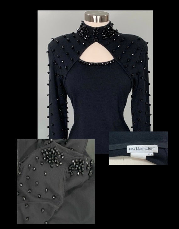 Black Beaded Fitted Knit Cocktail Dress by Outlan… - image 9