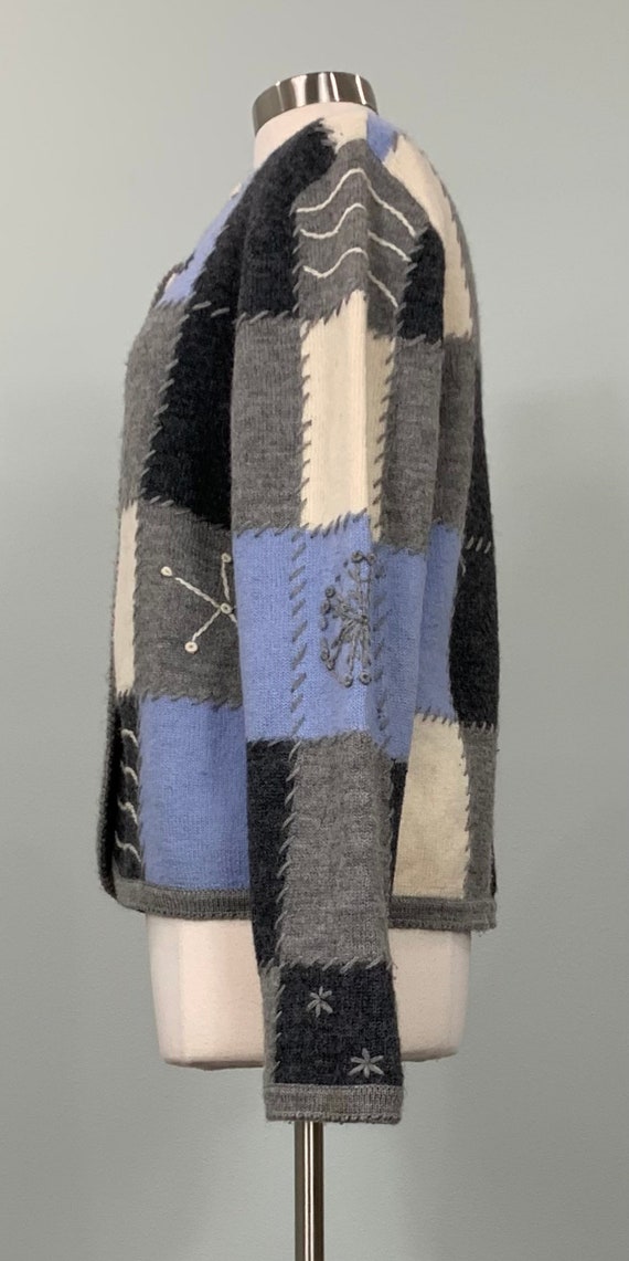 Blue and Gray Wool Snowflake Patchwork Wool Cardi… - image 9