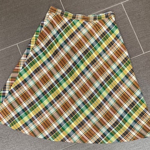Vintage Yellow Plaid A-line Skirt - Size 2/4 - 70s Brown Plaid Circle Skirt