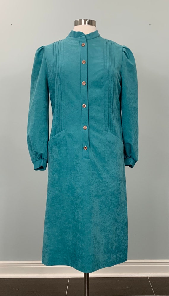 Turquoise Faux Suede Petite Dress by Marty Gutmach