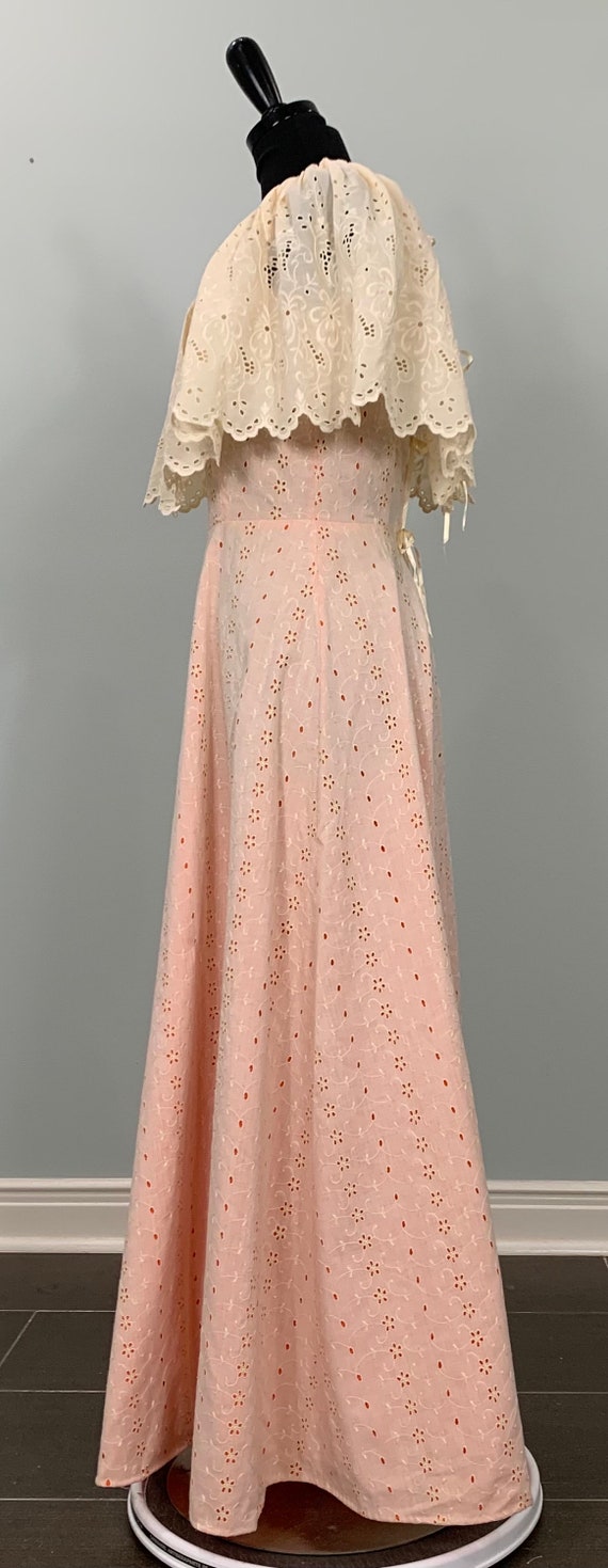 Beige and Orange Embroidered Eyelet A-Line Maxi -… - image 3