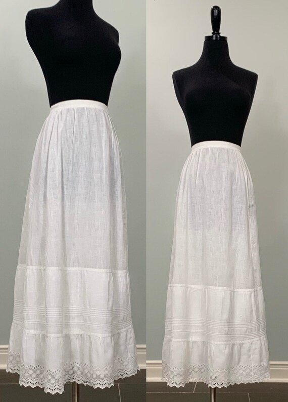 1900s Edwardian White Cotton Lace Skirt - Size 00 