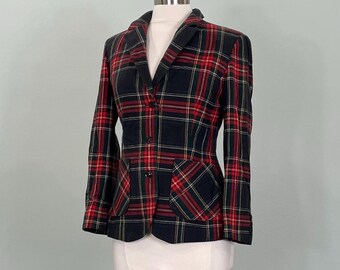 1980s Pendleton Black Plaid Fitted Blazer - Size 4/6