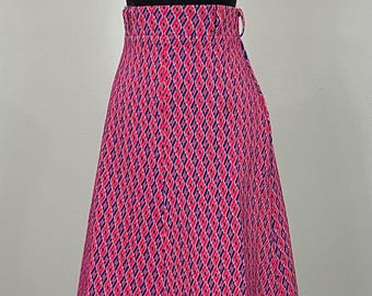 1970s Red and Blue Geometric Maxi Skirt - Size 10/12