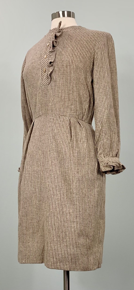 Brown and Beige Stripe Wool Wiggle Dress - Size 4… - image 3