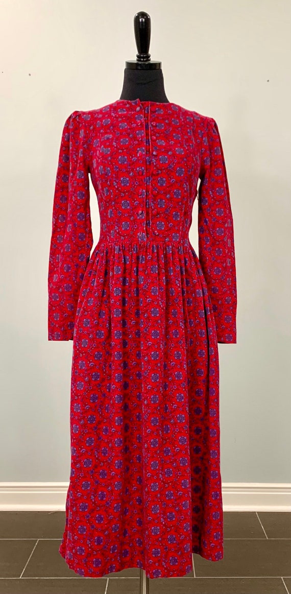 1980s Laura Ashley Red and  Lavender Floral Cordur