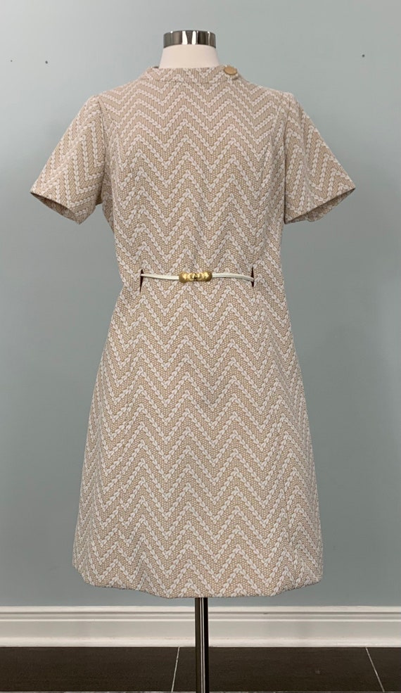 Light Brown and White Chevron Mod Mini Dress - Size 10/12