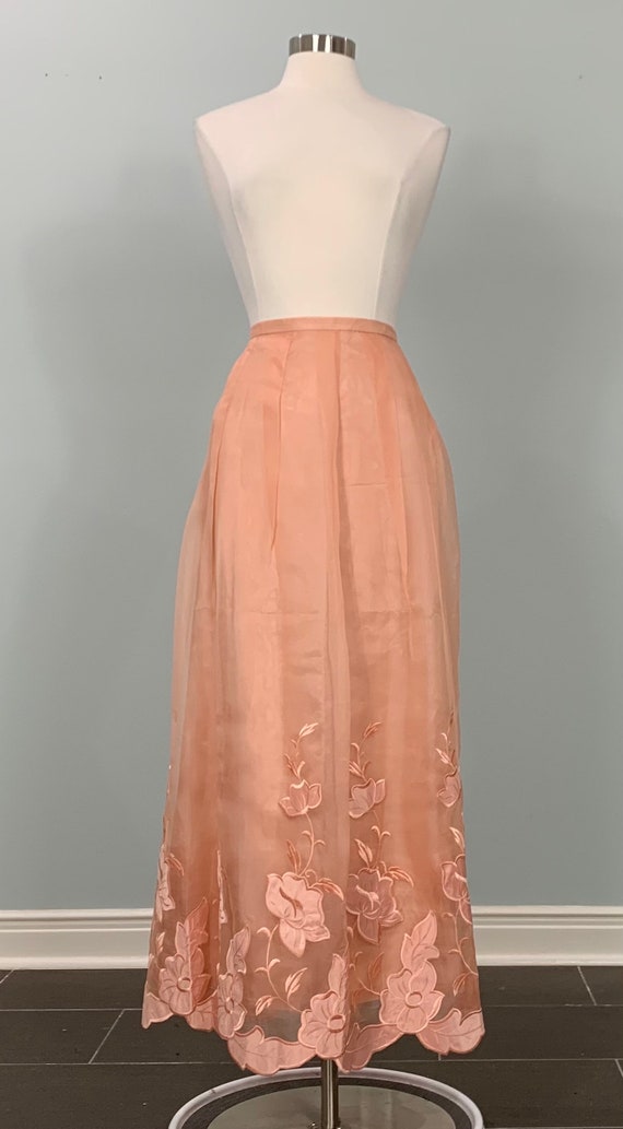 Peach Floral Embroidered Formal Skirt by Talbots -