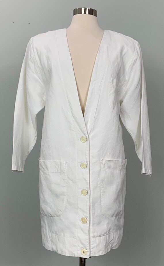 White Oversized Linen Blazer Dress - Size 6/8 - 9… - image 3