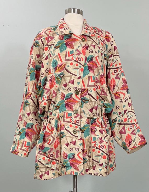 Silk Fall Foliage Abstract Drawstring Windbreaker… - image 7