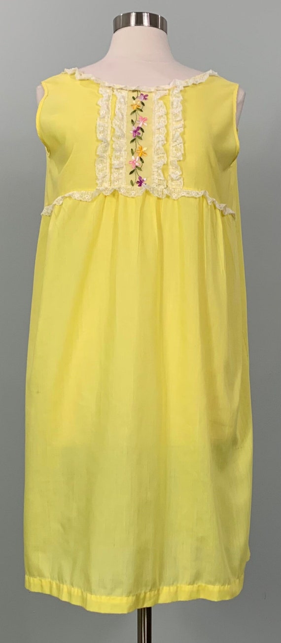 Sleeveless Yellow Sheer Embroidered Nightgown by K