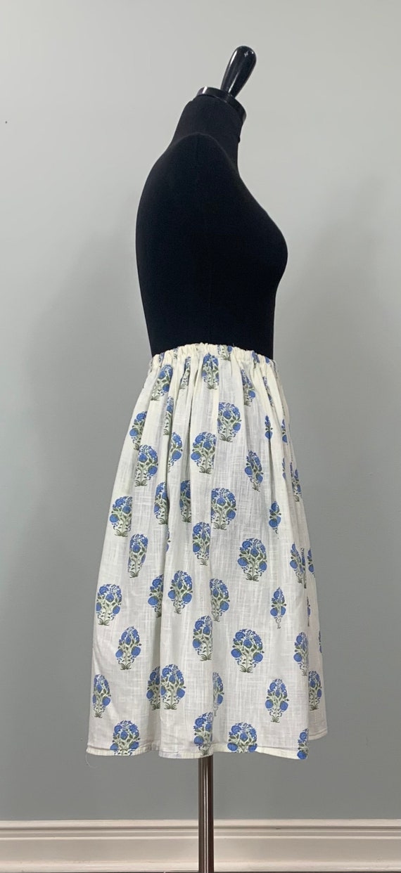 Beige and Blue Floral Gathered Midi Skirt - Up to… - image 8