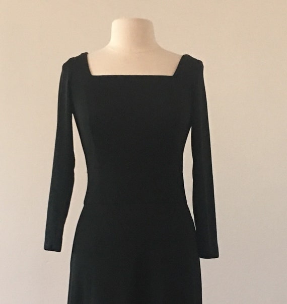 1960s Long Sleeve Black Midi Dress 
