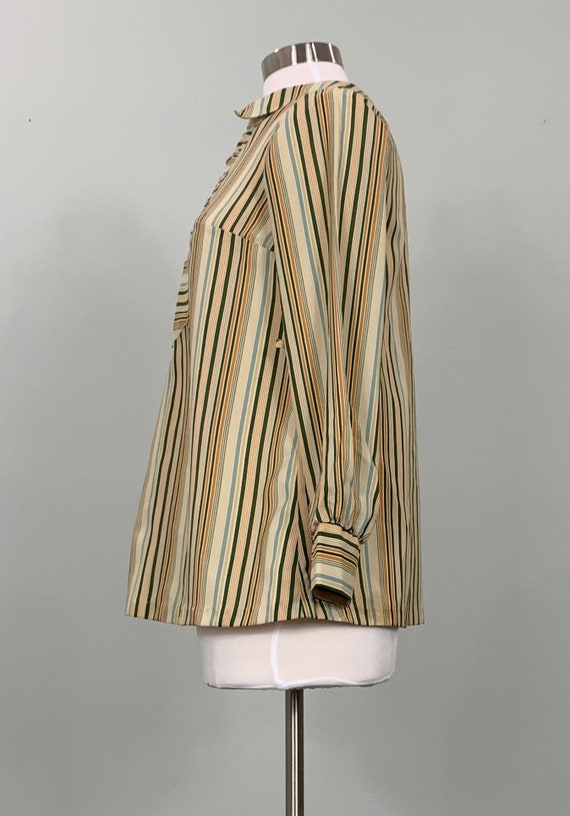 1970s Beige and Dark Green Vertical Striped Blous… - image 9